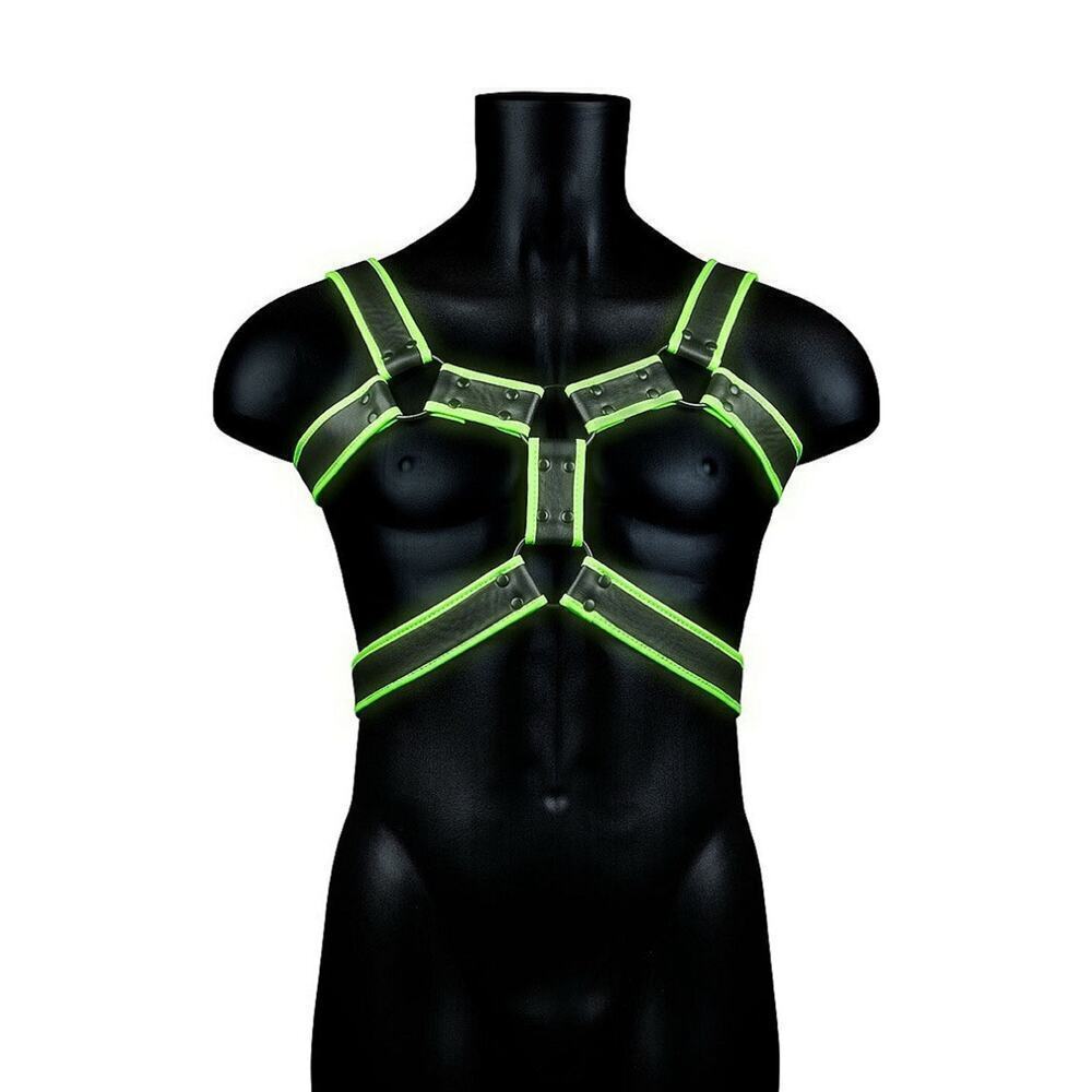 🦋B2G1🦋OUCH! Glow In The Dark NEON GREEN Bonded Leather Body Harness | S/M |